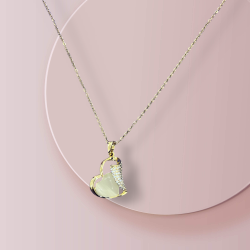 Gold Toned & White Heart Shaped Pendant With Chain